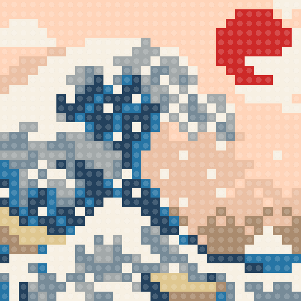 La Gran Ola de Hokusai armada en 1024 piezas de PixelFrame